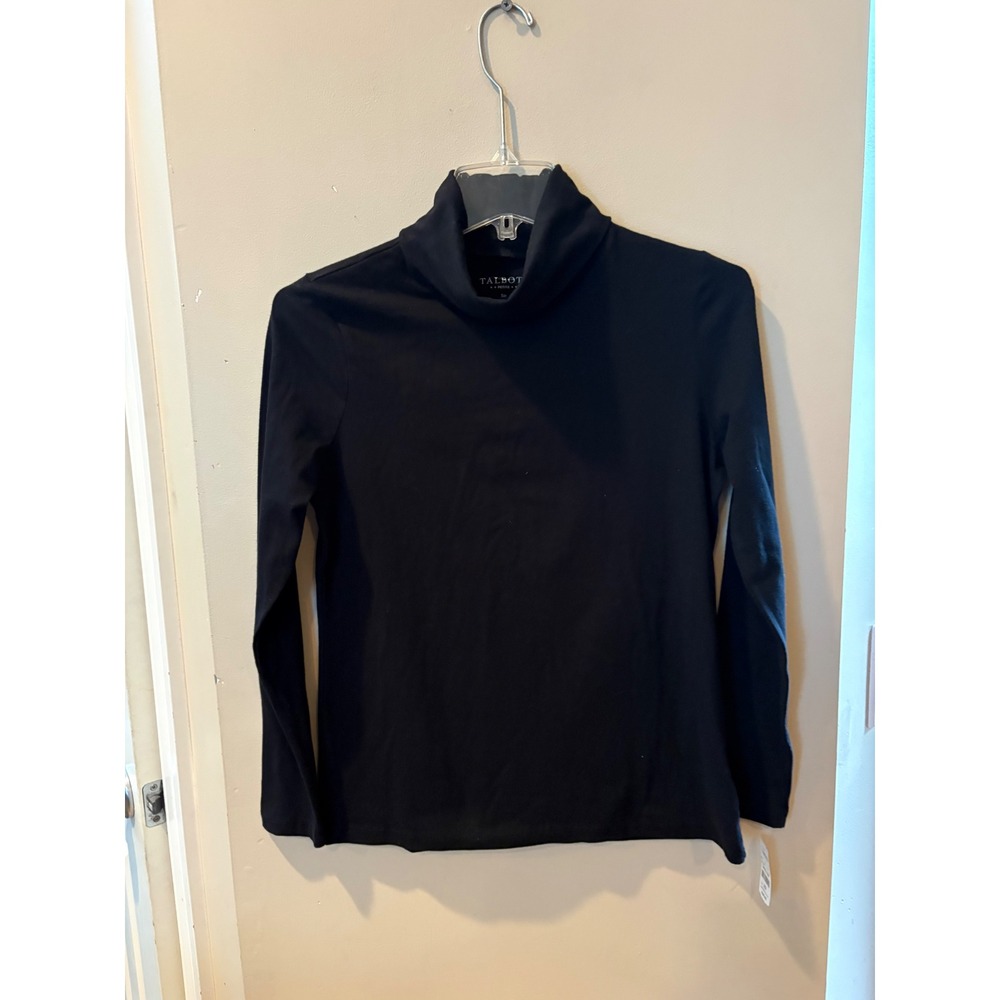 Talbots Petite Small Black Cotton Spandex Long Sleeve Turtleneck Top NWT PS